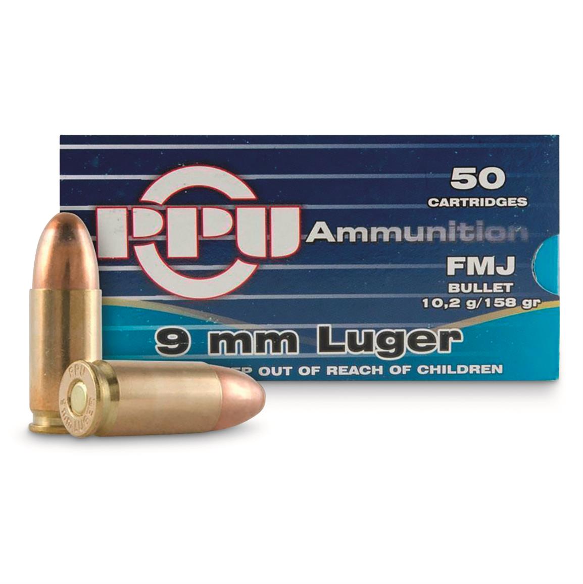 Ppu 9mm Luger Subsonic Fmj 158 Grain 50 Rounds 678765 9mm Ammo 9150