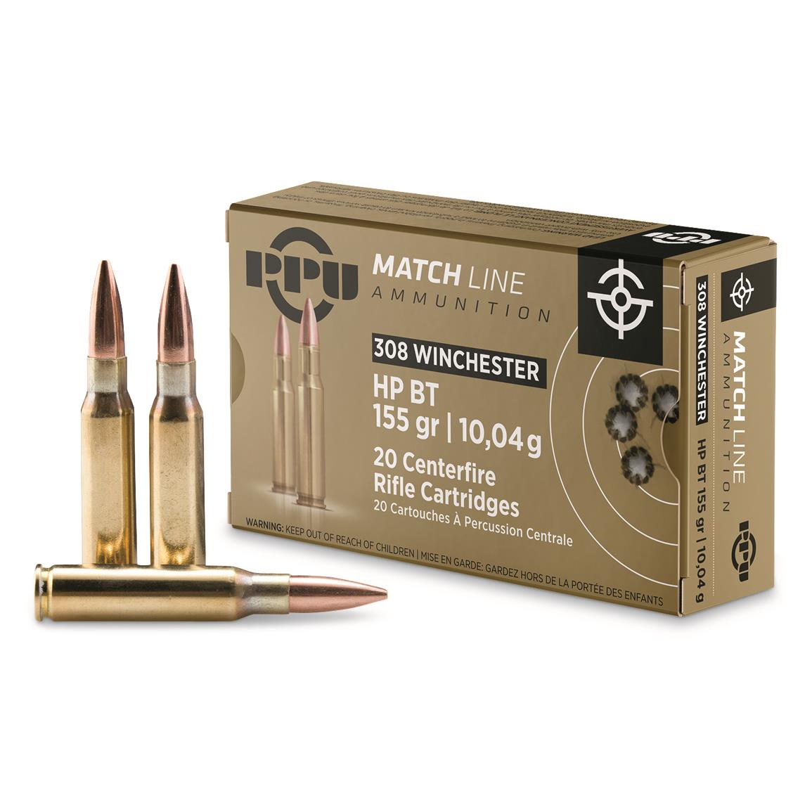 PPU Match Line, .308 Winchester, HPBT, 155 Grain, 20 Rounds