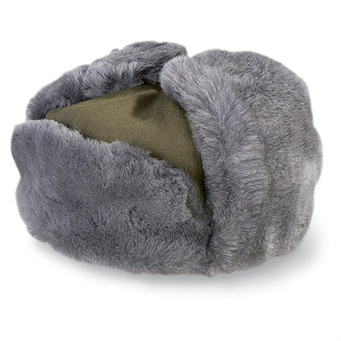 New Czech Mil. Ushanka Hat, O.D. / Gray 68640, Hats & Caps at