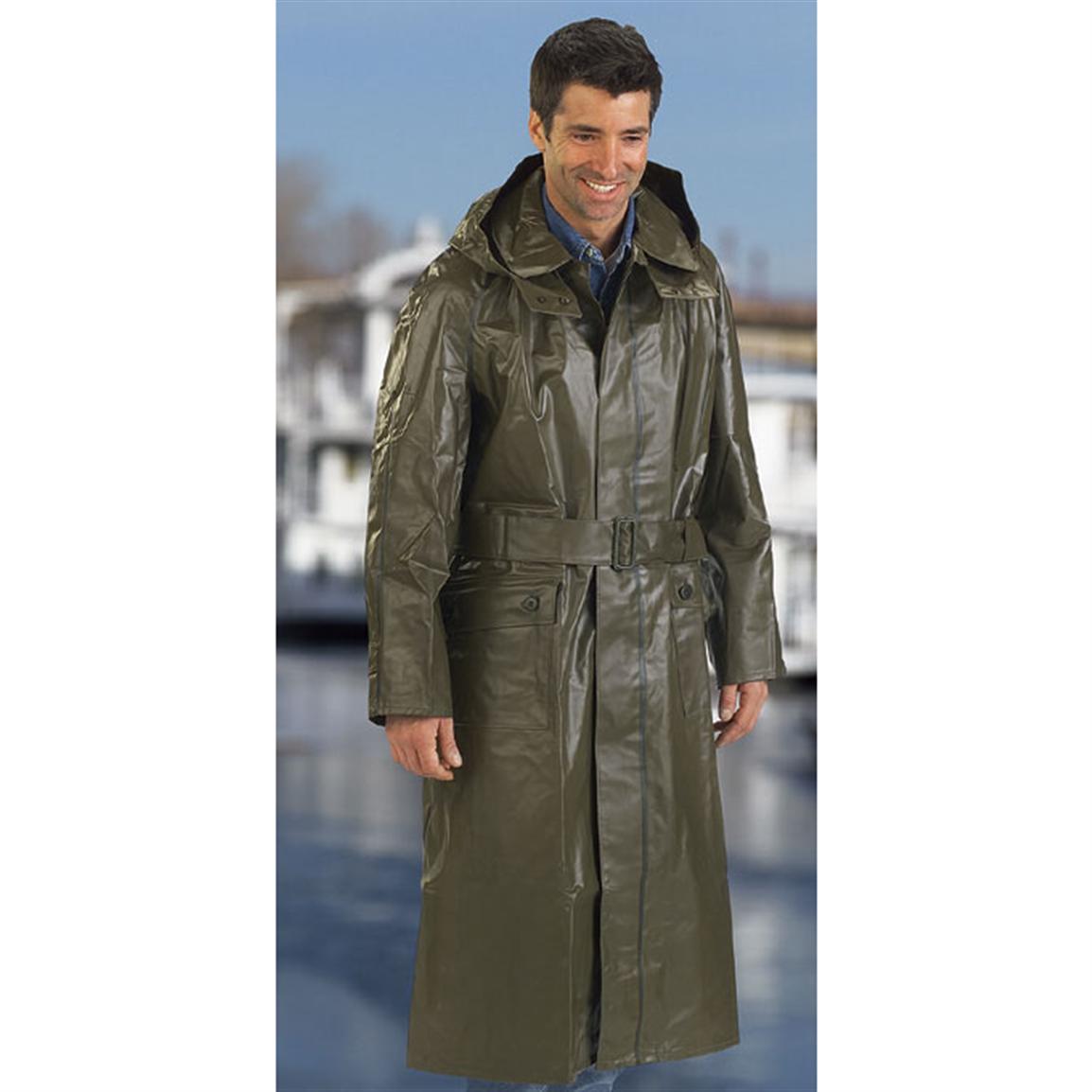 New German Mil. Waterproof Rubber Trenchcoat with Hood, O.D. - 68945 ...