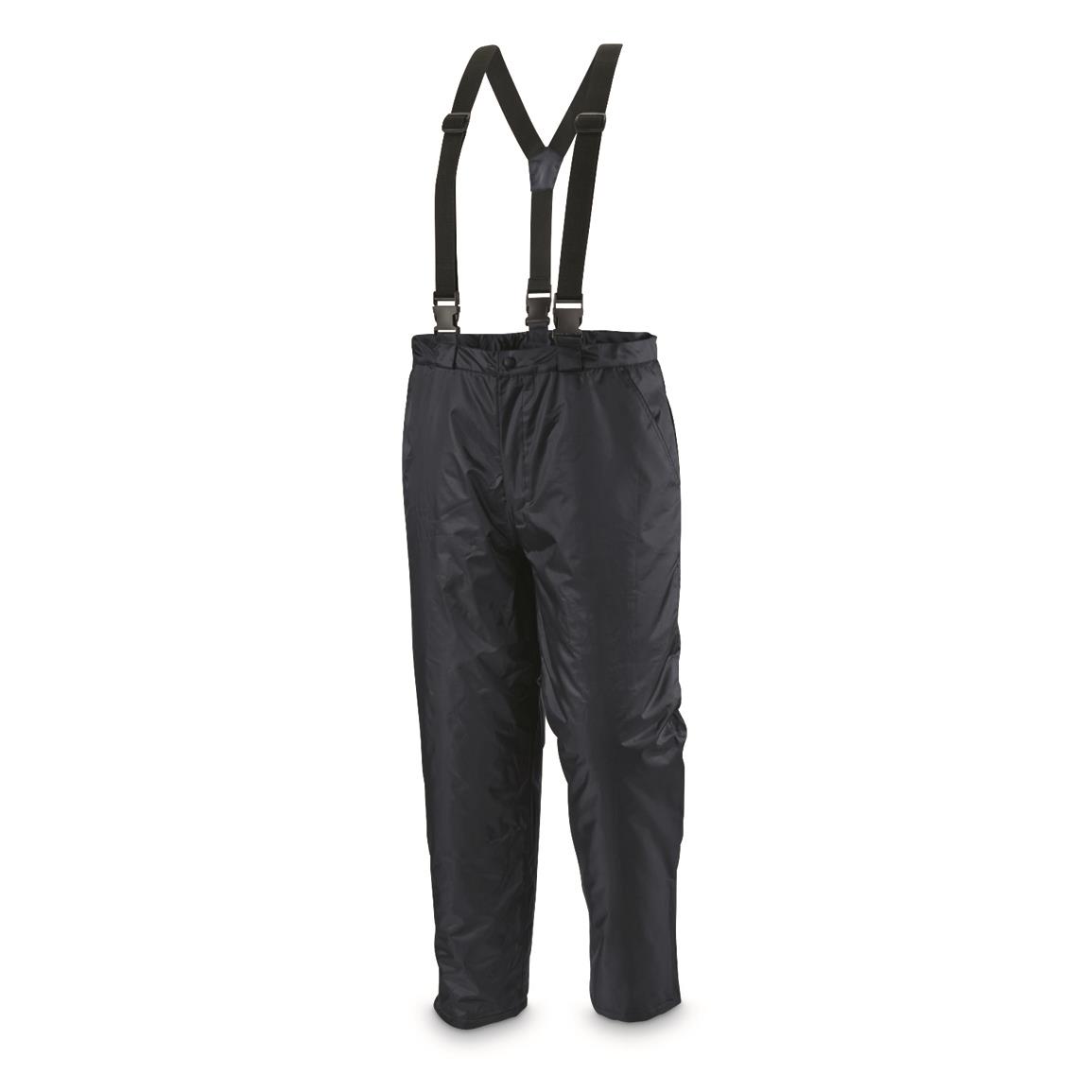 Mil-Tec Military-Style Thermal Quilted Pants with Suspenders, Navy