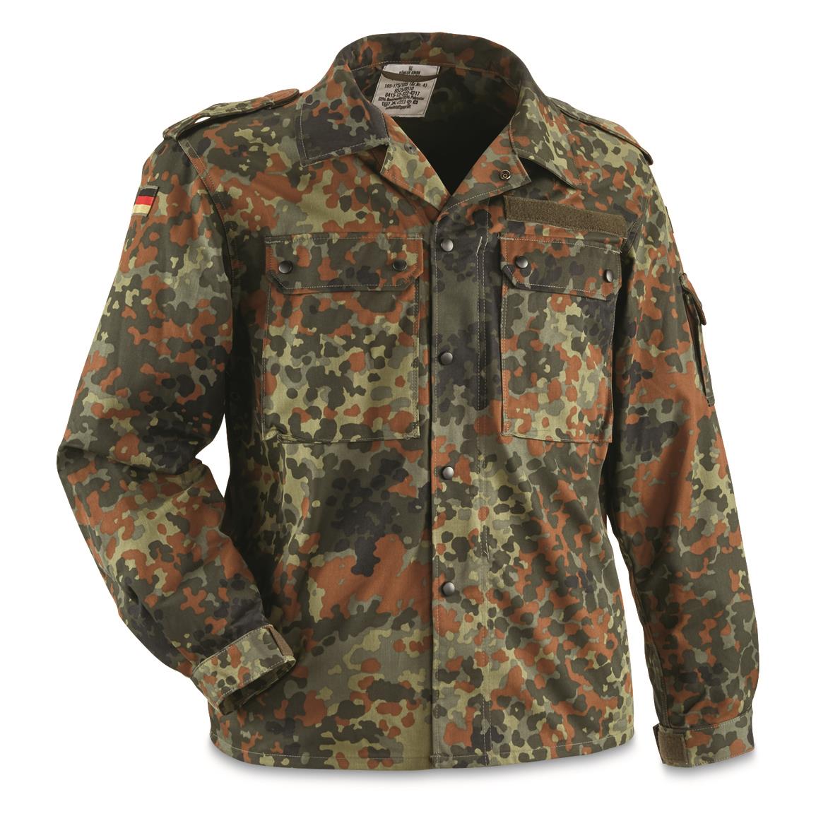 German Military Surplus Long Sleeve Shirt, Woodland Flecktarn, Used - 703018, Military 