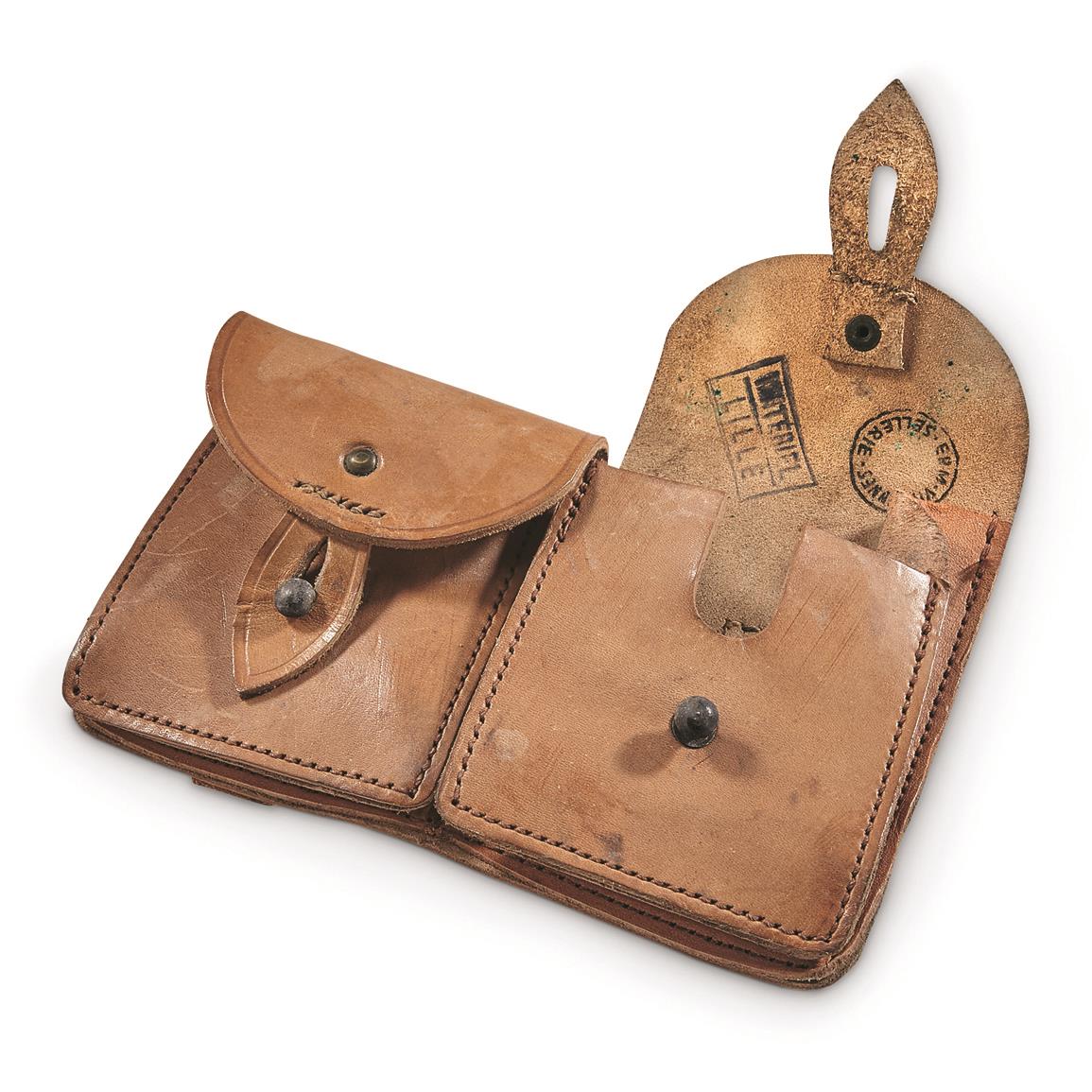 French Military Surplus Leather Double Mag Pouches