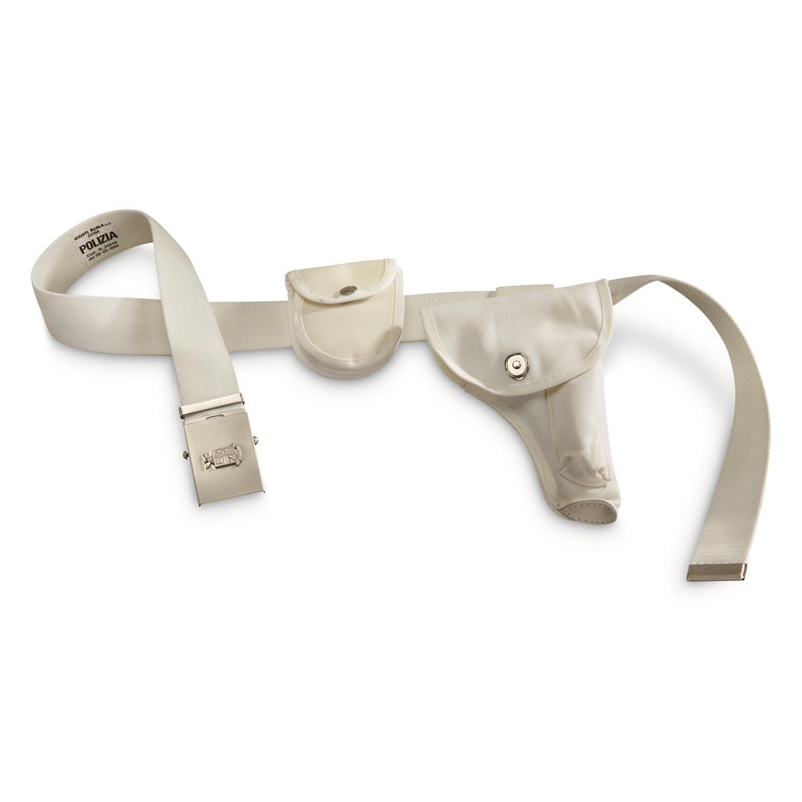 Italian Police Surplus Parade Holster with Pouch and Belt, White