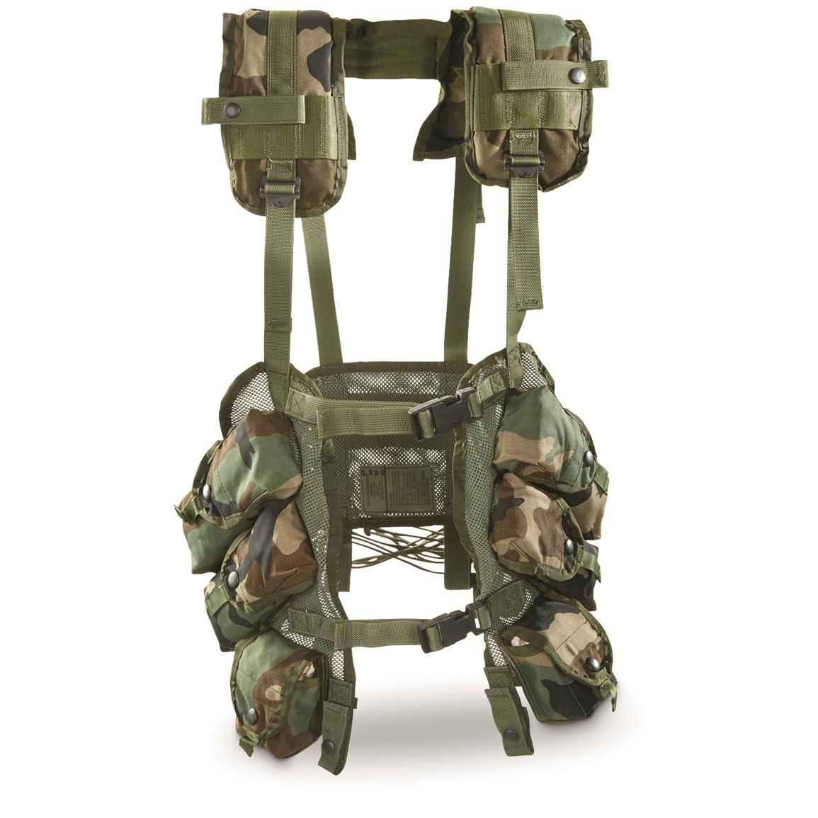 U.S. Military Surplus Load Bearing Tactical Vest, Used, Woodland