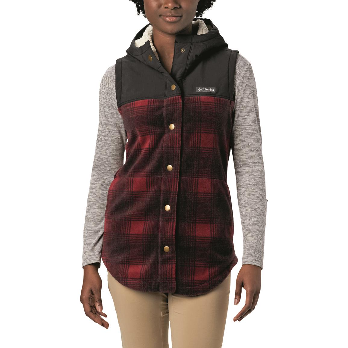 Columbia Women's Benton Springs Overlay Vest, Beet Check Print/Black