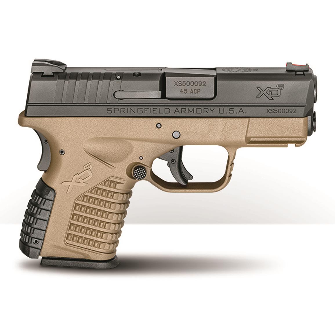 Springfield XD-S 3.3" Single Stack, Semi-Automatic, .45 ACP, 3.3" Barrel, FDE Frame, 5+1 Rounds