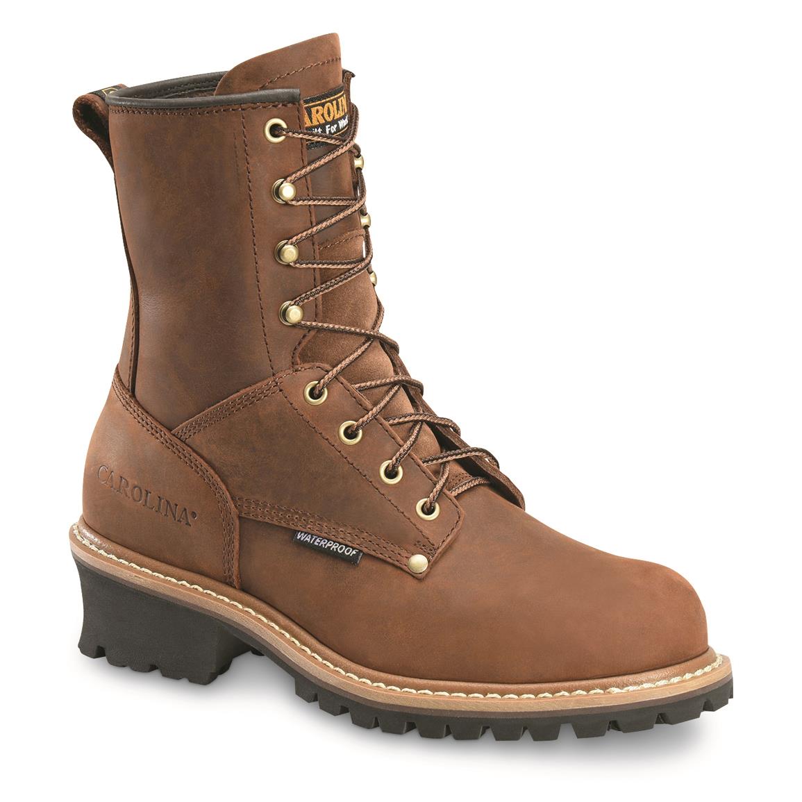 Carolina Men's Elm Waterproof Steel Toe Logger Work Boots, Copper Brown, Brown