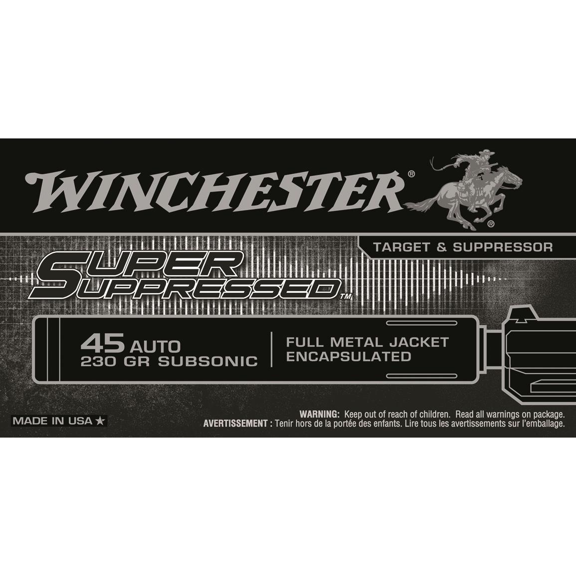 Winchester, Super Suppressed, .45 ACP, FMJE, 230 Grain, 50 Rounds