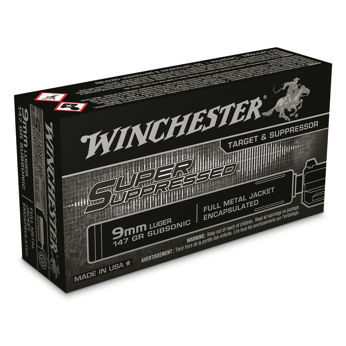 Winchester, Super Suppressed, 9mm, FMJE, 147 Grain, 50 Rounds