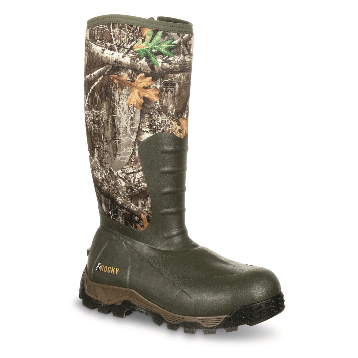 Rocky Sport Pro Men's Insulated Side Zip Hunting Rubber Boots, 1,200 Gram, Realtree EDGE™