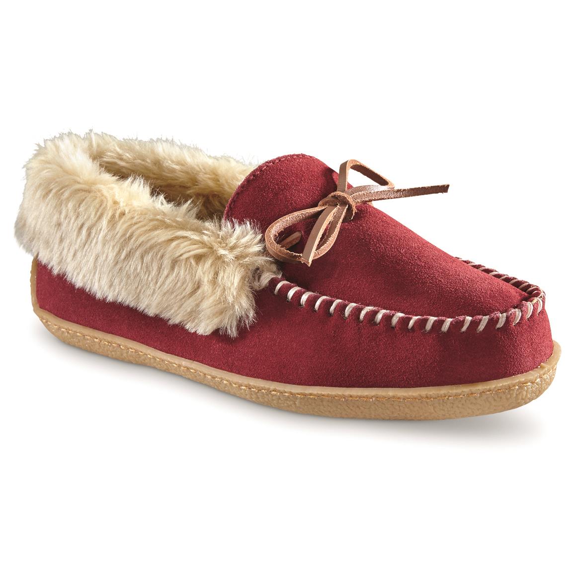burgundy moccasin slippers