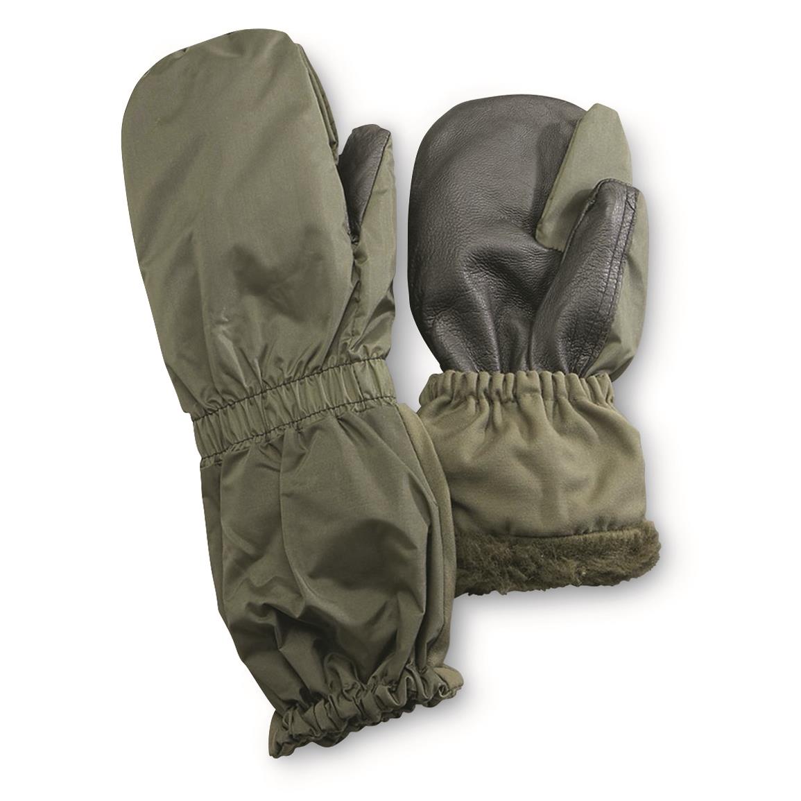 Ex-Army Work Gloves Linen & Cotton Trigger Finger Mittens Mitts Wool Lined Olive 