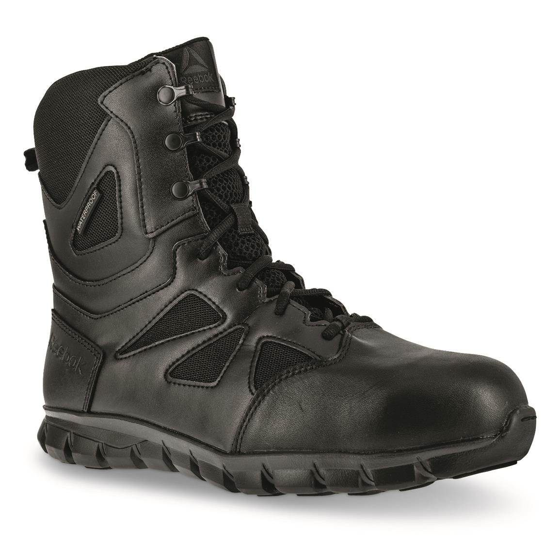 Reebok Men's 8" Sublite Cushion Waterproof Composite Toe Side-zip Tactical Boots, Black