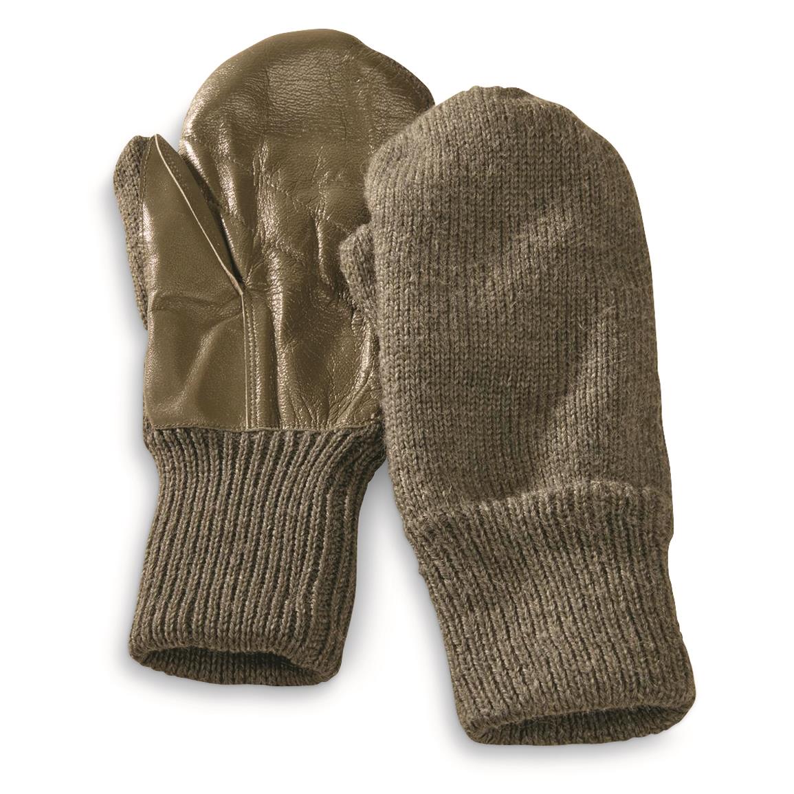 Swiss Military Surplus Wool Mitten Liners, 2 Pack Used, Olive Drab