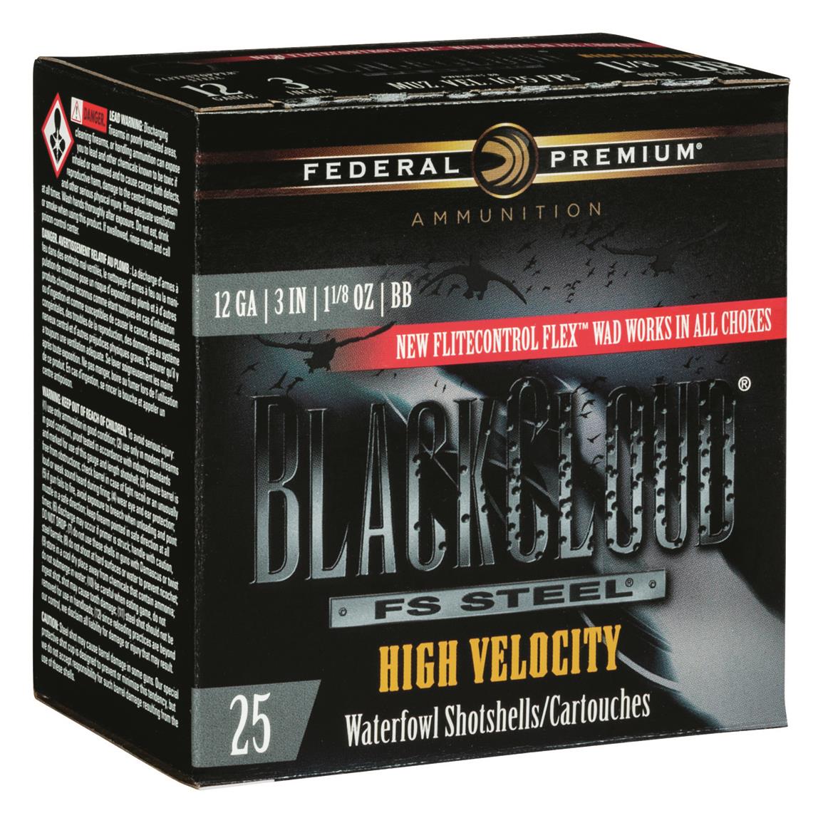 Federal Premium Black Cloud FS Steel High Velocity, 12 Gauge, 3",1 1/8 oz., 250 Rounds