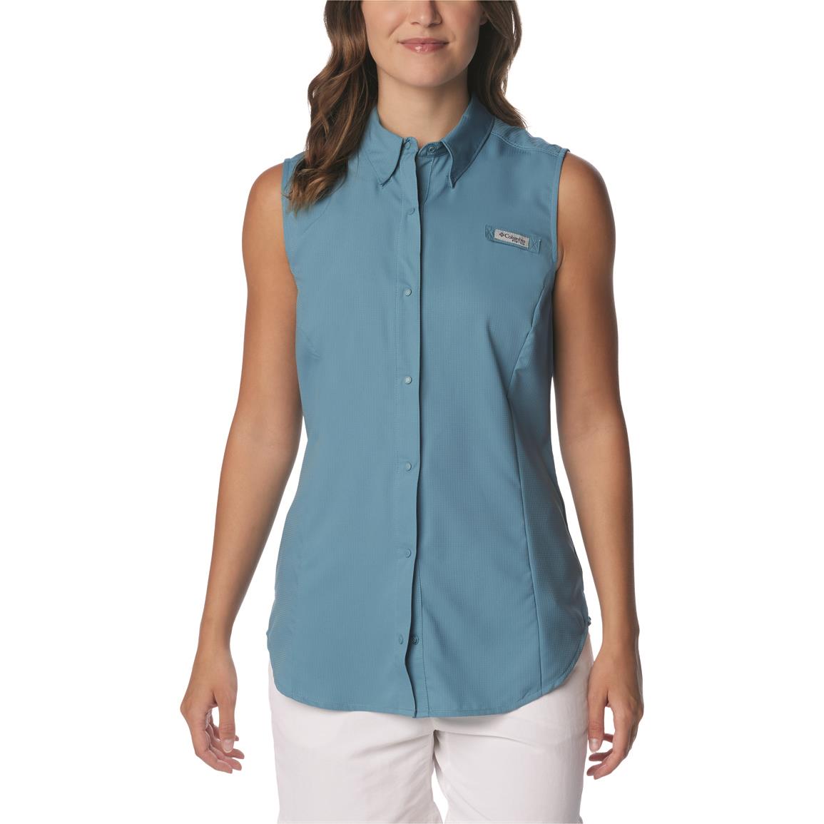 Columbia Women's PFG Tamiami Sleeveless Shirt, Canyon Blue