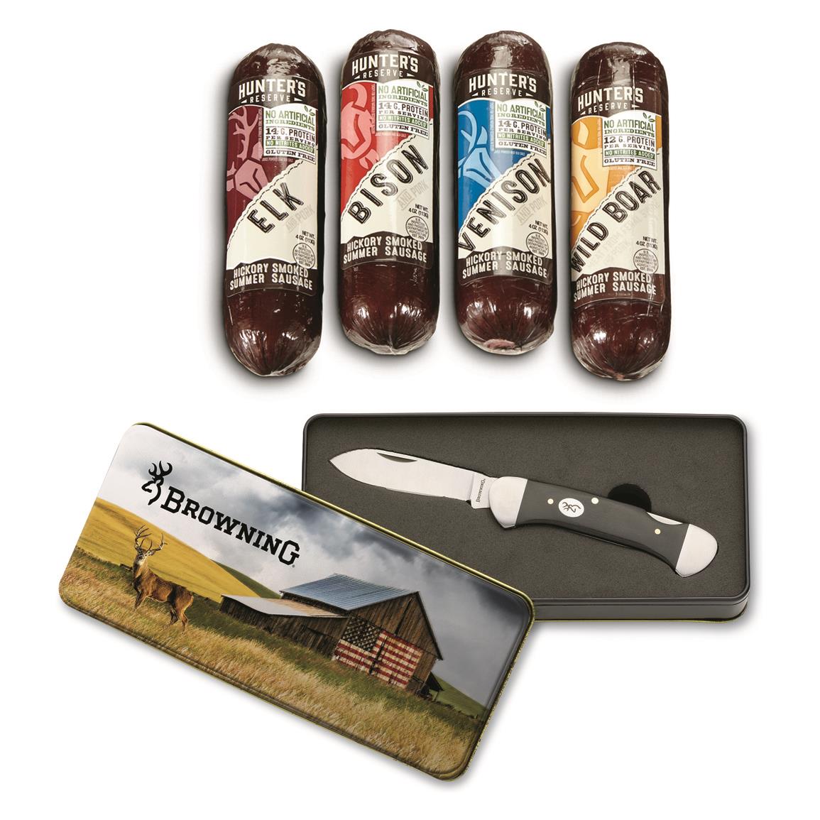 Browning Pocket Knife Gift Tin with Sausage Set