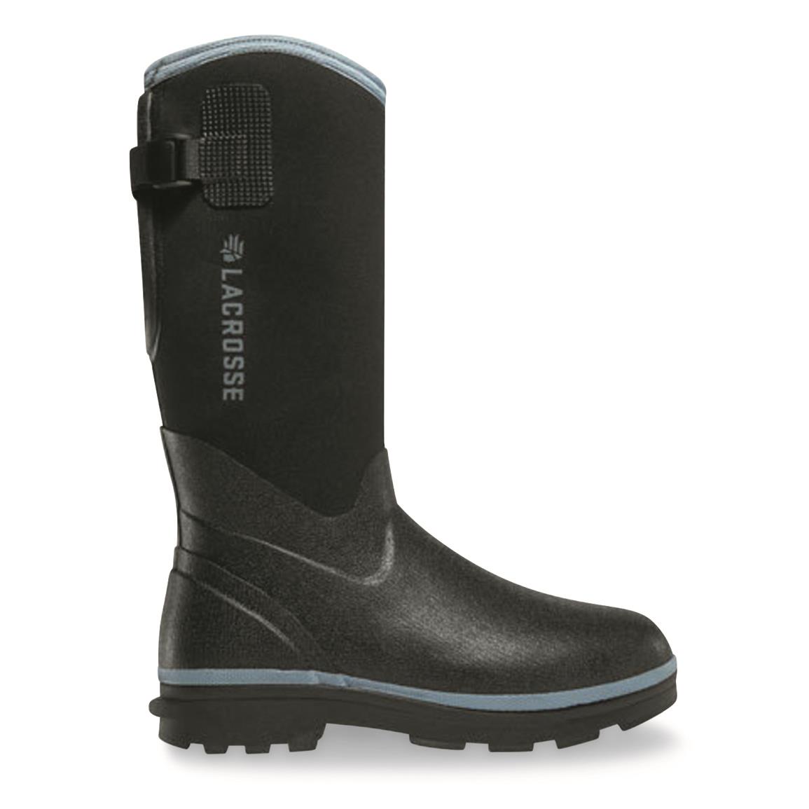 LaCrosse Women's Alpha Range 12" Neoprene Rubber Waterproof Work Boots, Black/cerulean