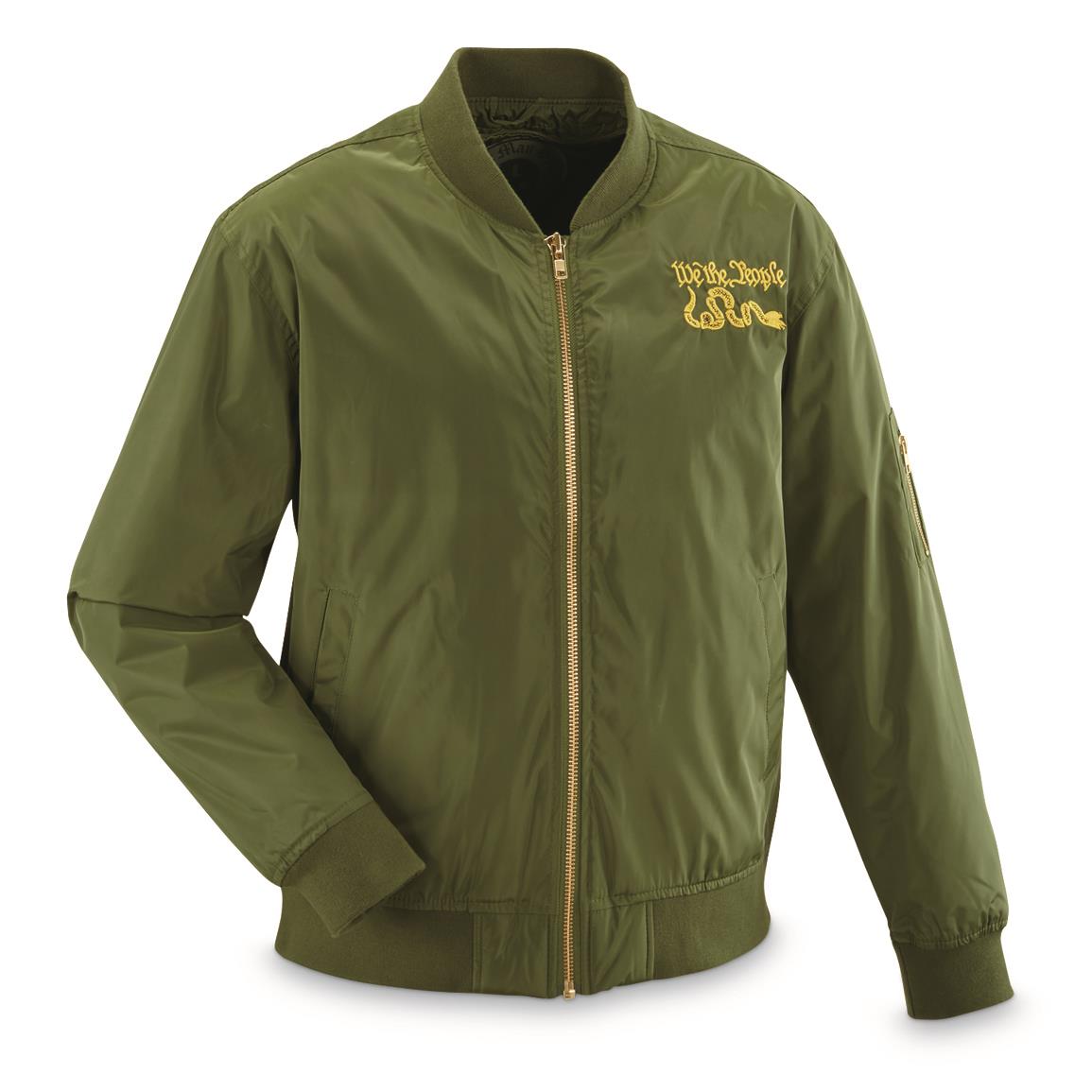 TheManSpot Embroidered We the People Bomber Jacket, Green