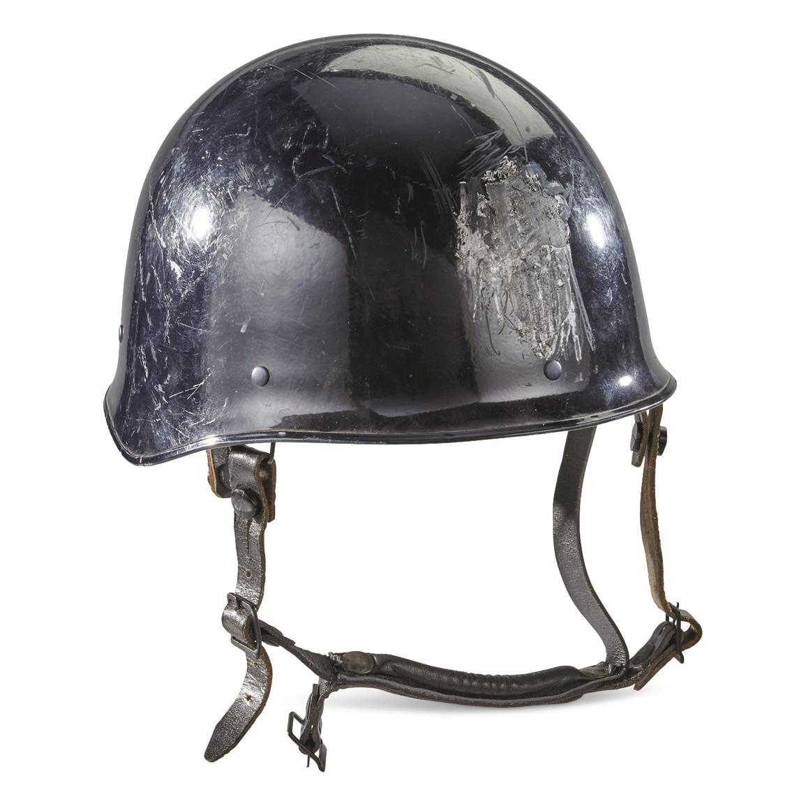 French Police Surplus Helmet with Leather Liner, Used, Navy