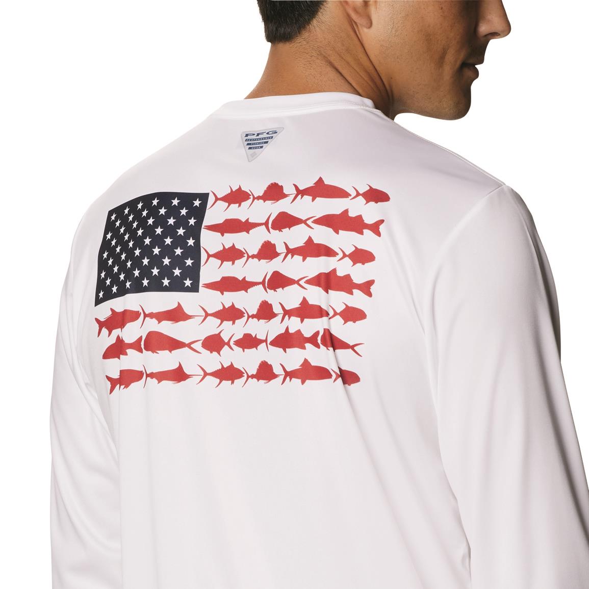 Columbia Men's Terminal Tackle PFG Fish Flag Long Sleeve Shirt, White/Navy