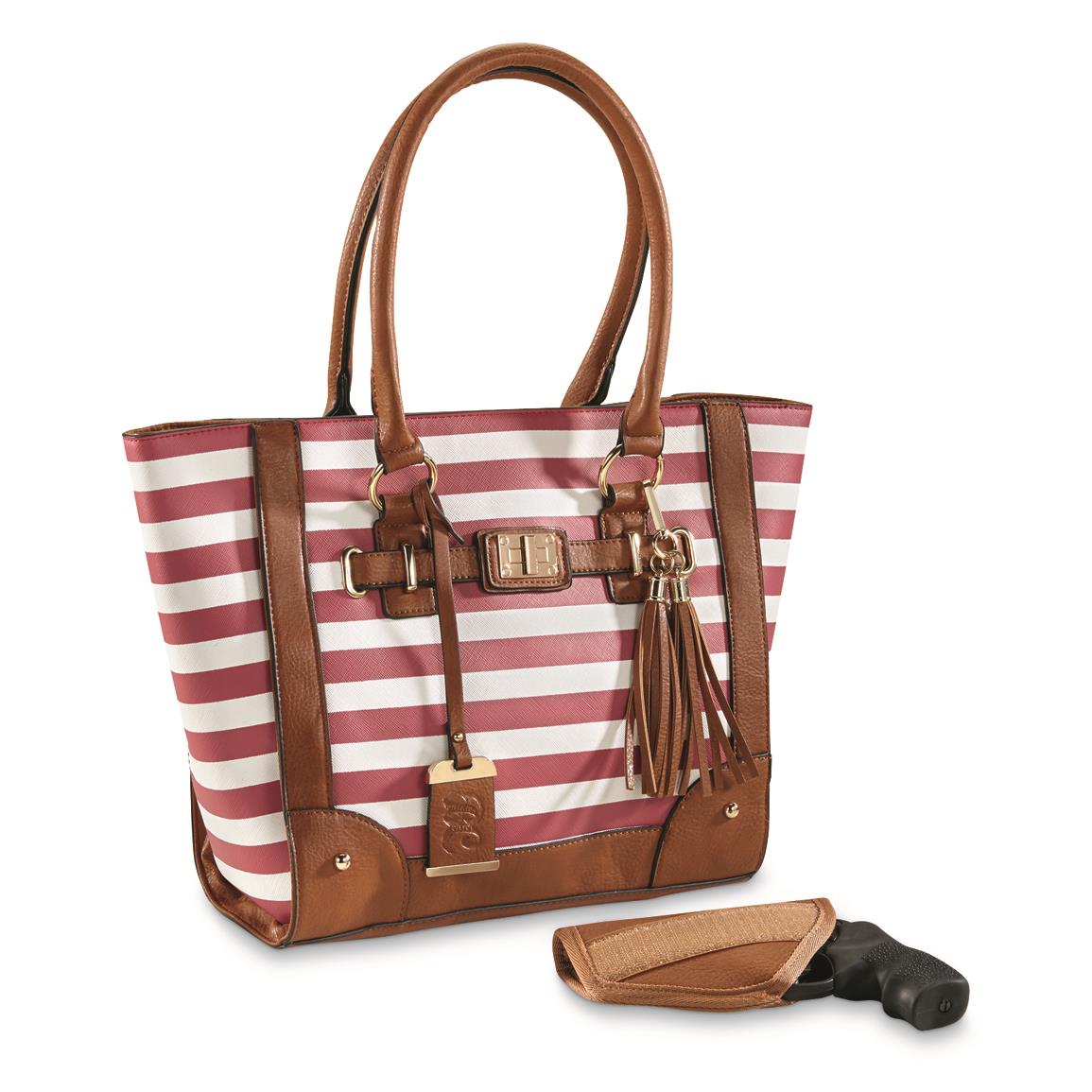 Bulldog Concealed Carry Tote Purse with Holster, Cherry Stripe