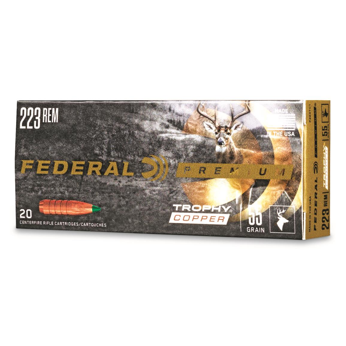 Federal Premium Trophy Copper, .223 Remington, Polymer Tip BT, 55 Grain, 20 Rounds