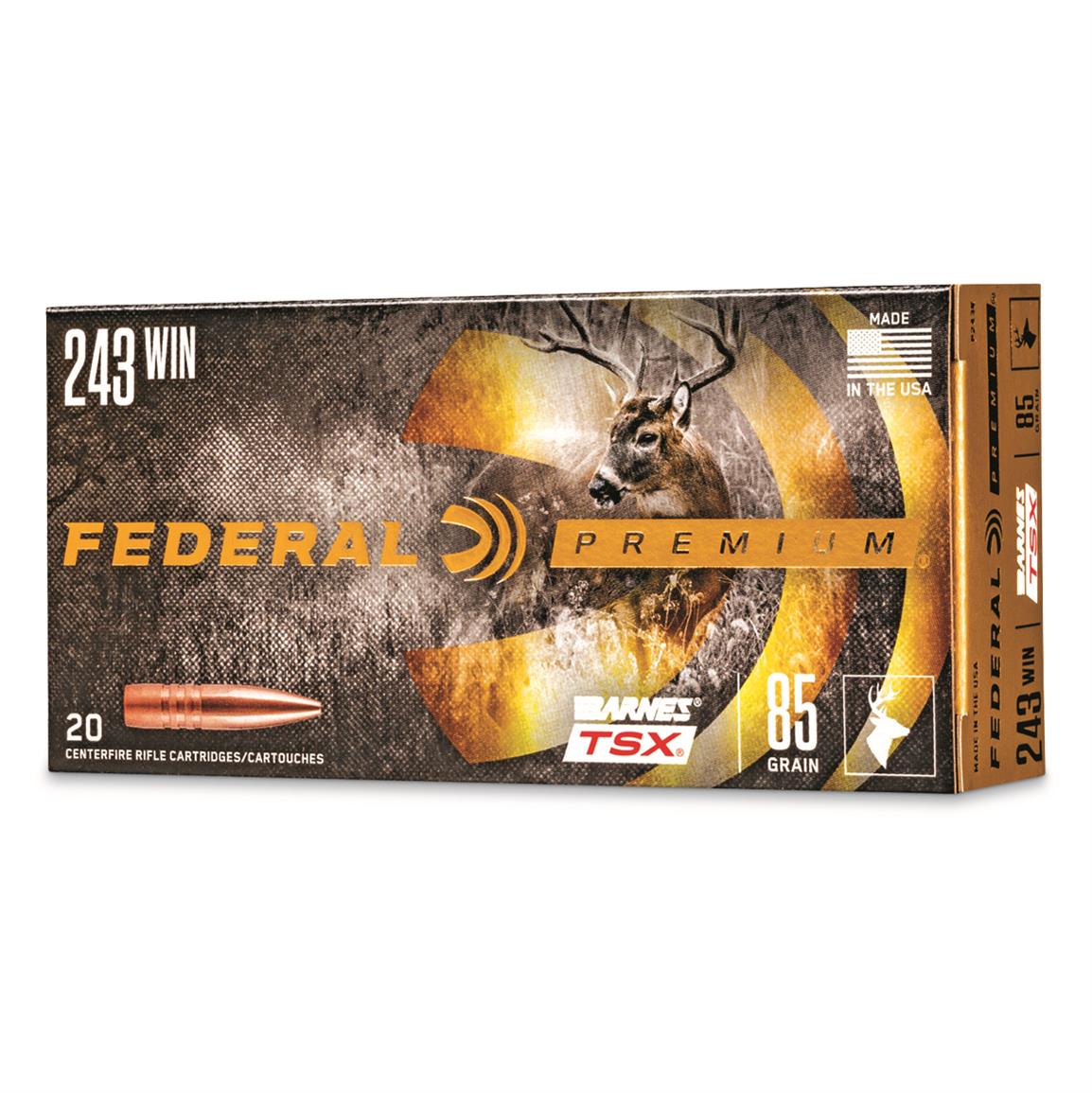 Federal Premium Barnes TSX, .243 Winchester, Triple-Shock X HP, 85 Grain, 20 Rounds
