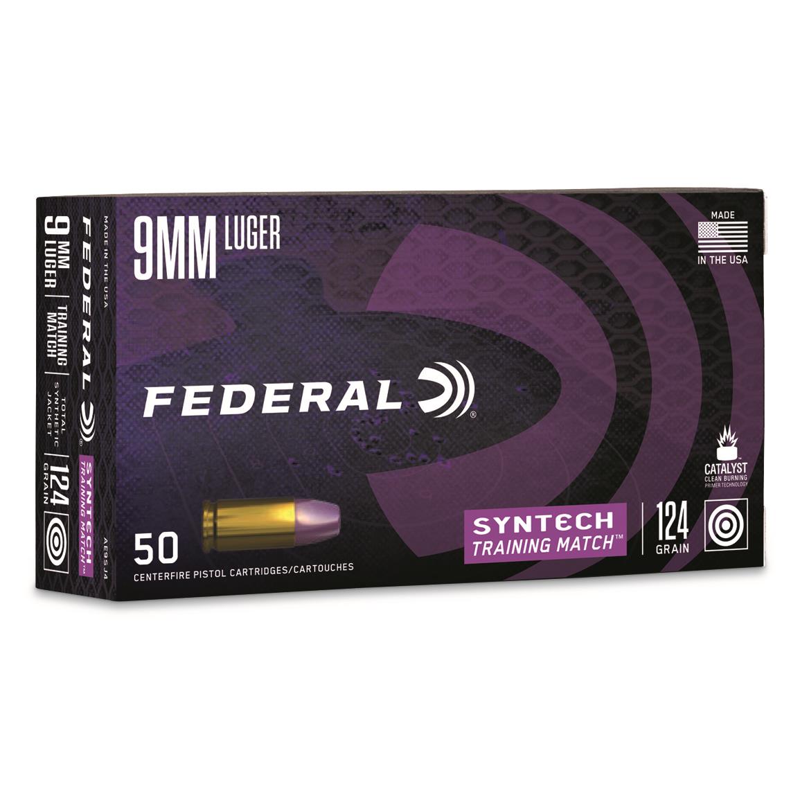 Federal Syntech Training Match, 9mm, TSJ, 124 Grain, 50 Rounds