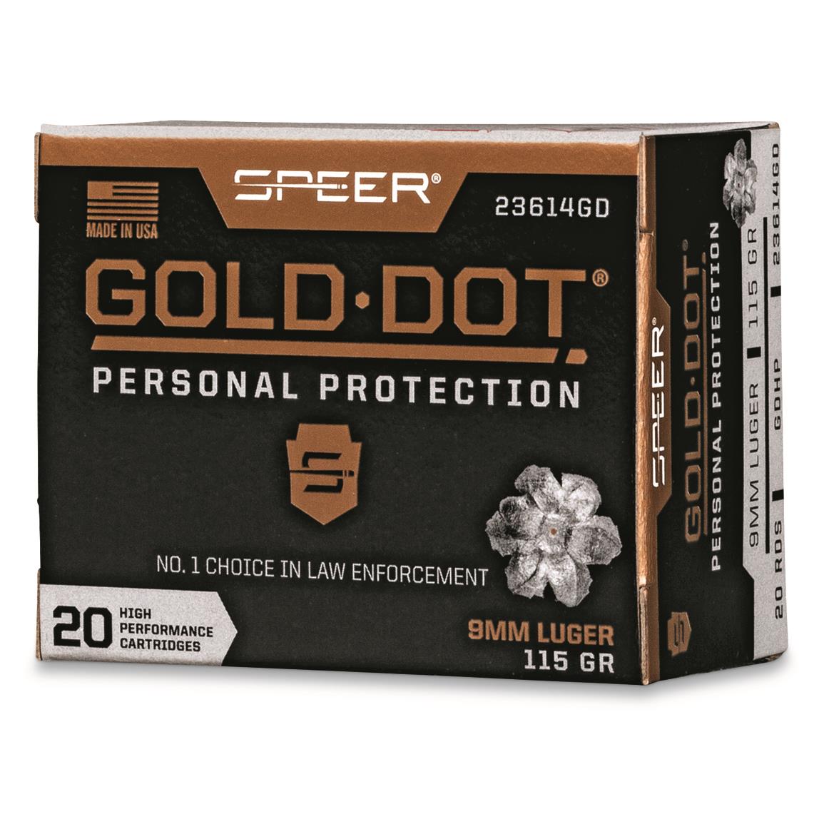 Speer Gold Dot, 9mm, GDHP, 115 Grain, 20 Rounds