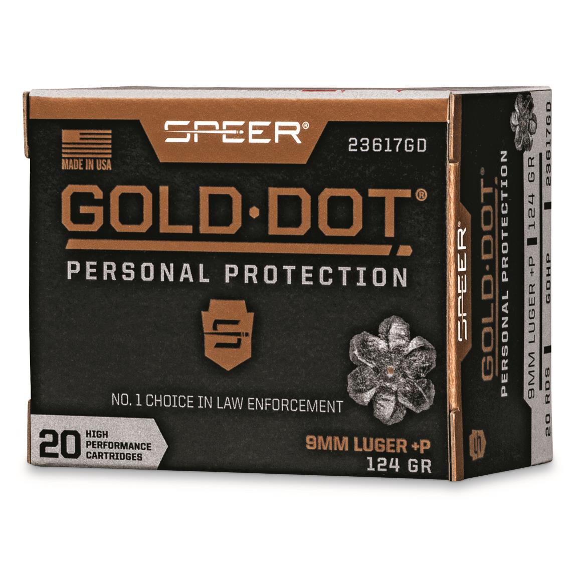 Speer Gold Dot, 9mm+P, GDHP, 124 Grain, 20 Rounds
