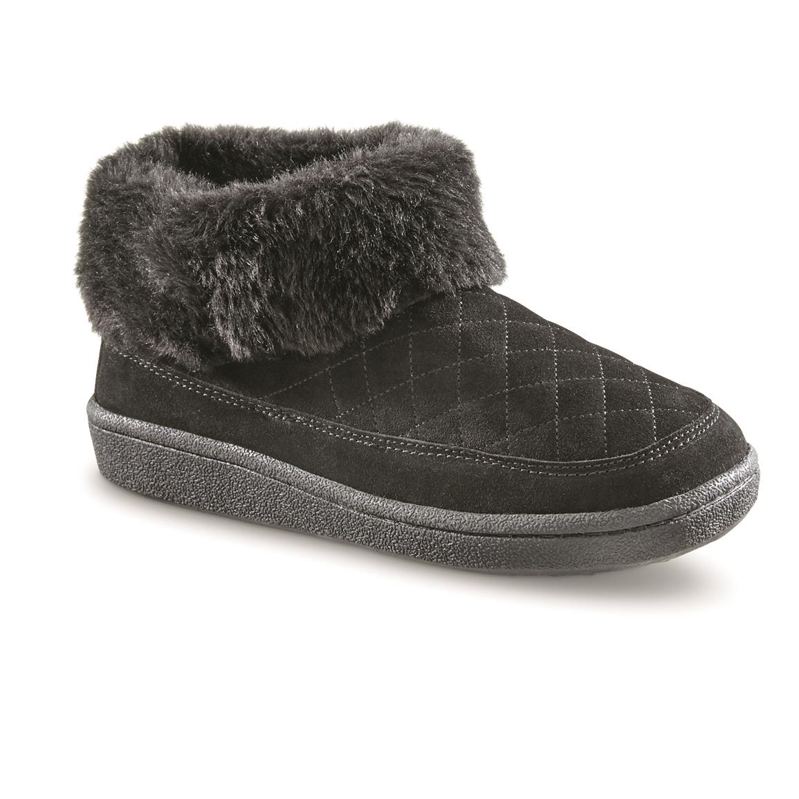 black bootie slippers women's