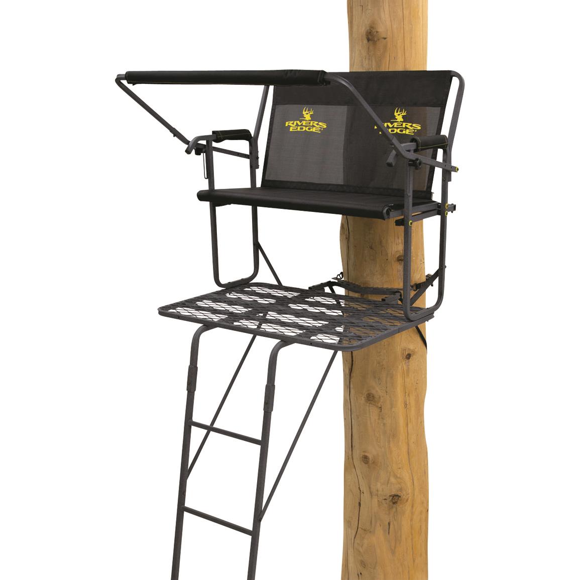 Rivers Edge Twoplex 17' 2-Man Ladder Tree Stand, Gray/Black