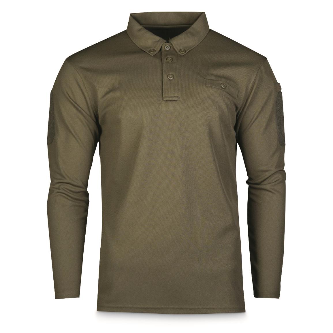 Mil-Tec Quick Dry Tactical Long Sleeve Polo Shirt, Olive Drab