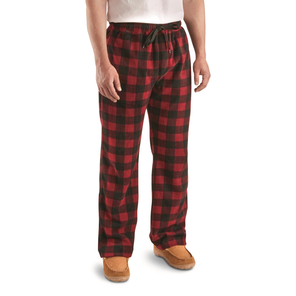 Guide Gear Men's Fleece Pajama Pants, Maroon/black Buffalo