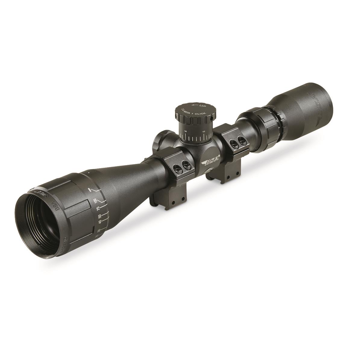 BSA Sweet .22 4-12x40mm Rifle Scope with 2-pc. Rings, Standard Reticle