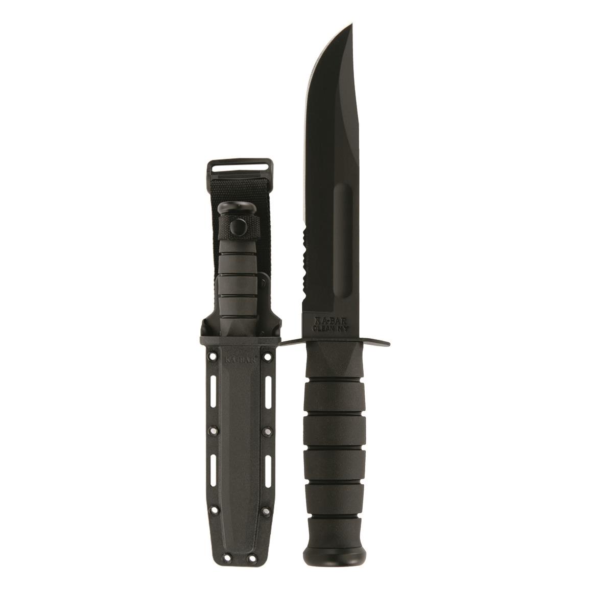 KA-BAR Full Size Black Serrated Edge Combat Knife, MOLLE Sheath