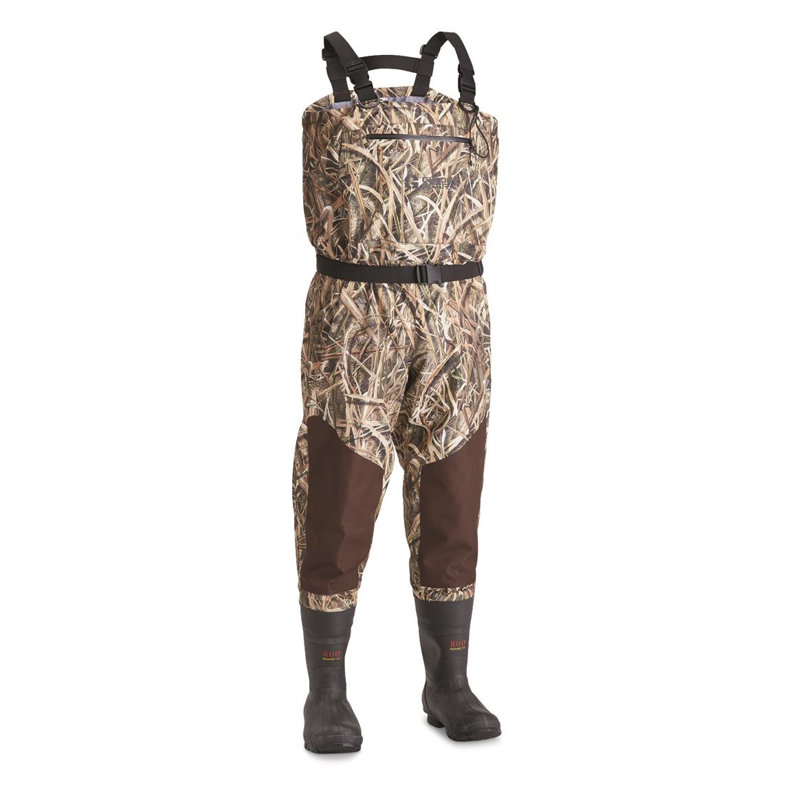 Guide Gear Men's Breathable Insulated Bootfoot Chest Waders, 800-gram, Mossy Oak Shadow Grass® Blades™