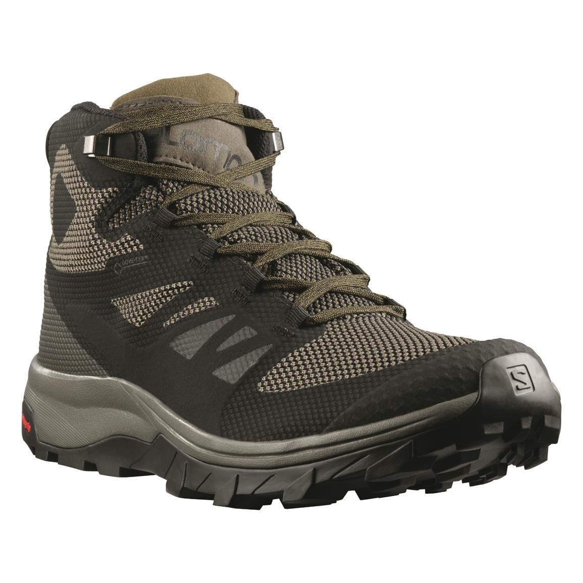 Salomon Men's OUTline GTX Waterproof Hiking Boots, GORE-TEX, Black/beluga/capers