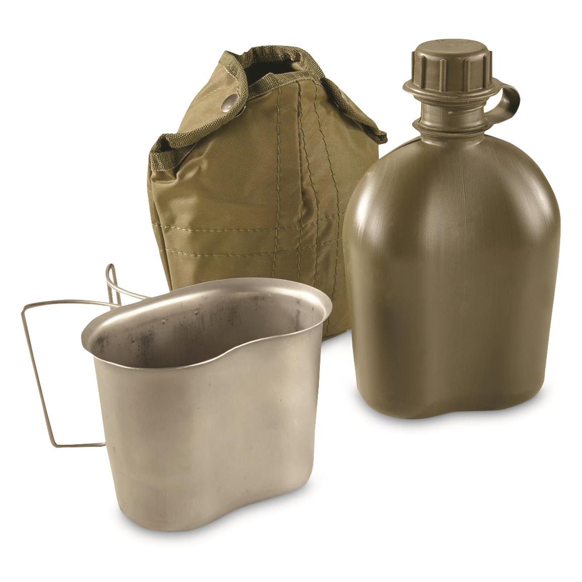 Austrian Military Surplus 1 Quart Canteen with Cover and Cup, New