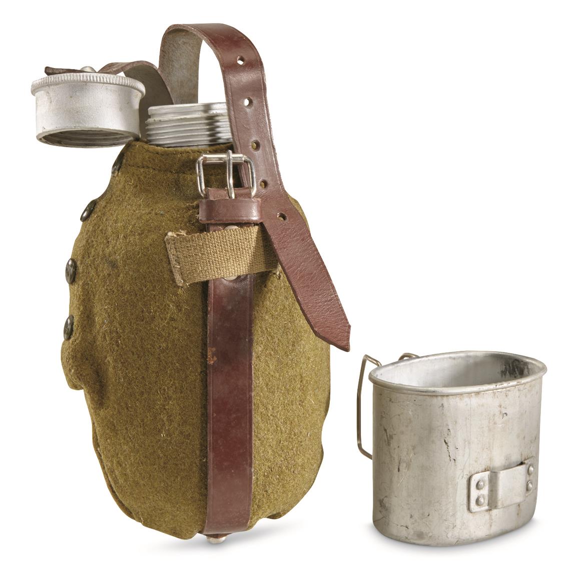 Romanian Military Surplus Canteen with Wool Cover and Cup, Like New