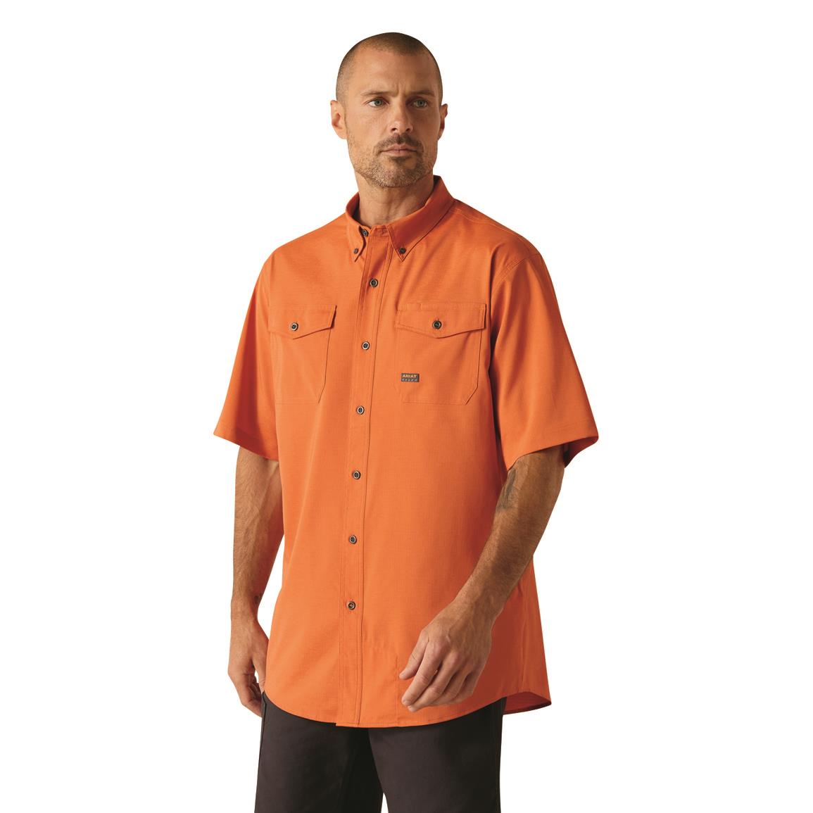 Ariat Men's Rebar Made Tough VentTEK DuraStretch Work Shirt, Orange Rust Heather