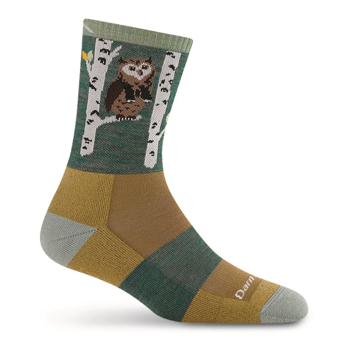 Darn Tough Critter Club Micro Crew Lightweight Hiking Socks for Women - Owl Green