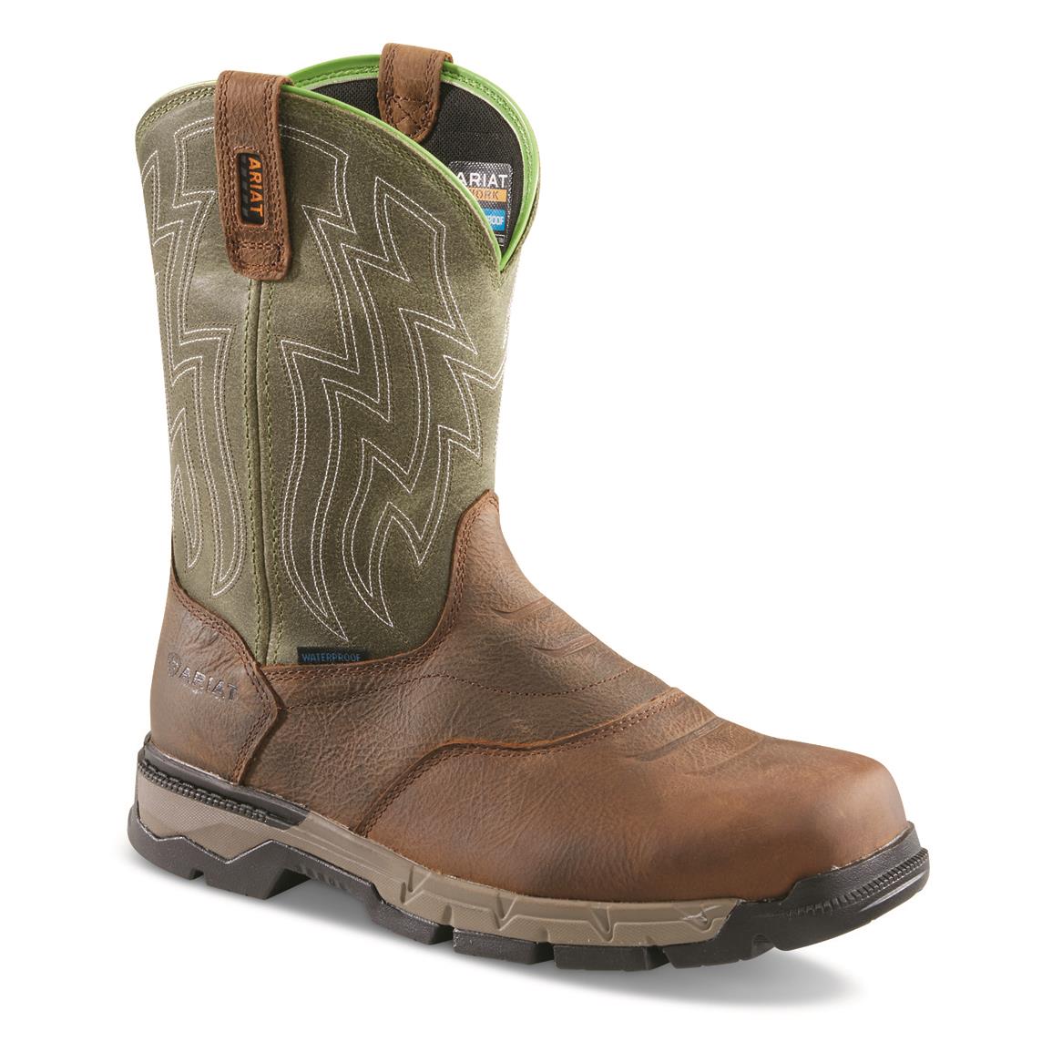 Ariat Men's Rebar Flex Western H2O Waterproof Work Boots, Rye Brown/olive Green