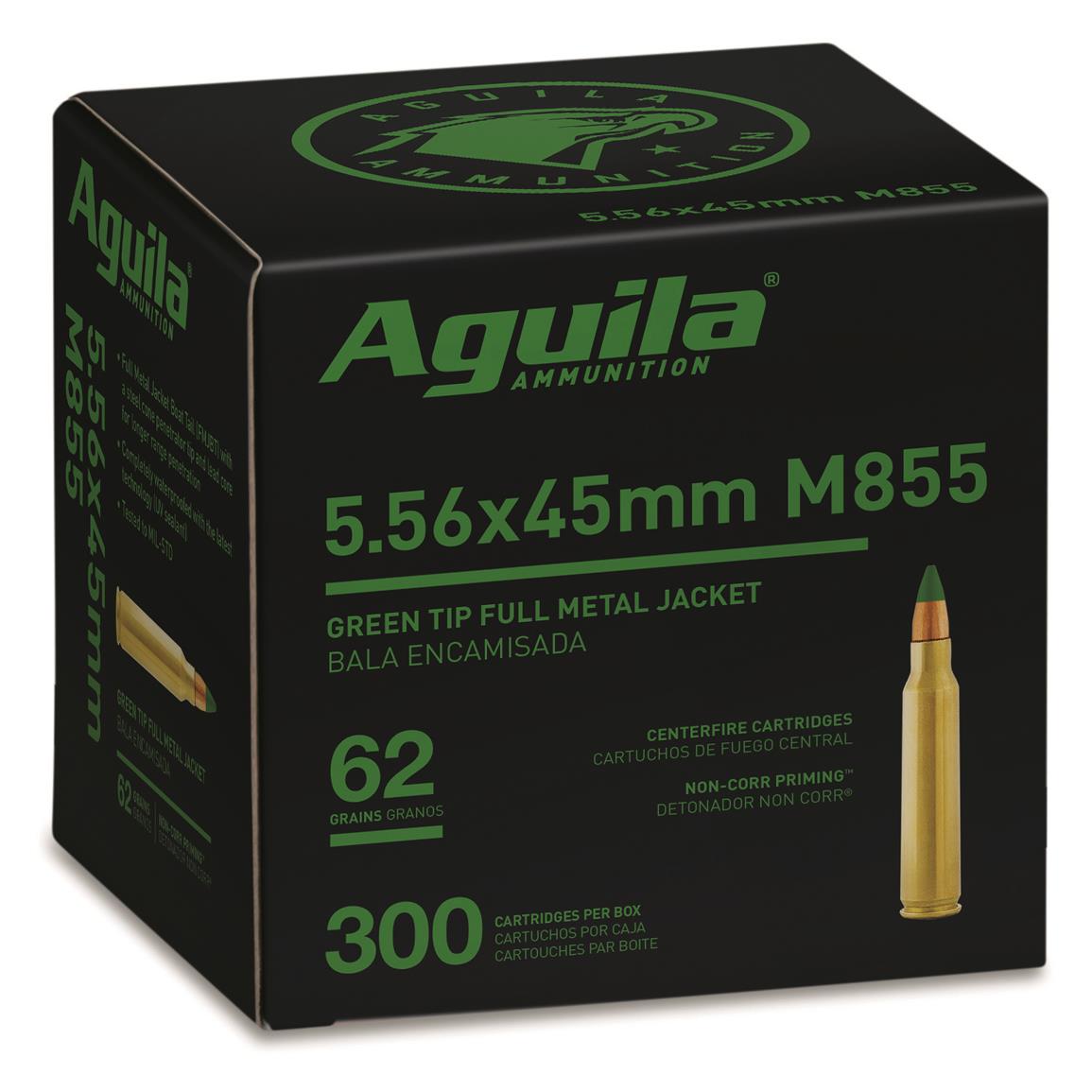 Aguila M855 Green Tip, 5.56x45mm NATO, FMJ, 62 Grain, 300 Rounds