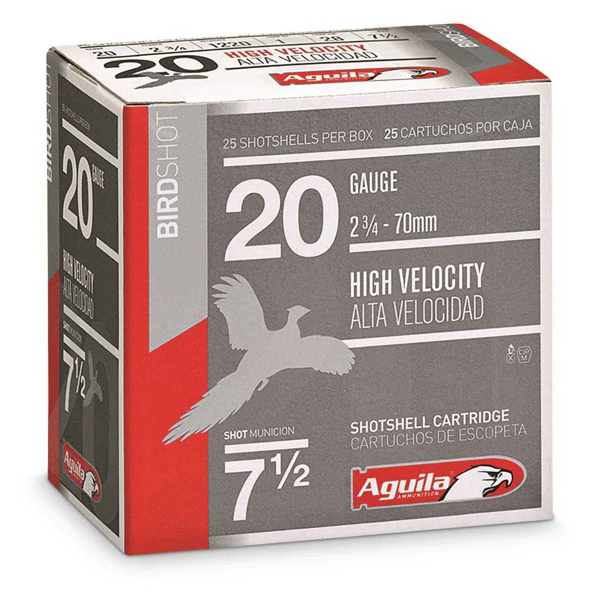 Aguila High-Velocity Birdshot, 20 Gauge, 2 3/4", 1 oz. Shotshells, 25 Rounds
