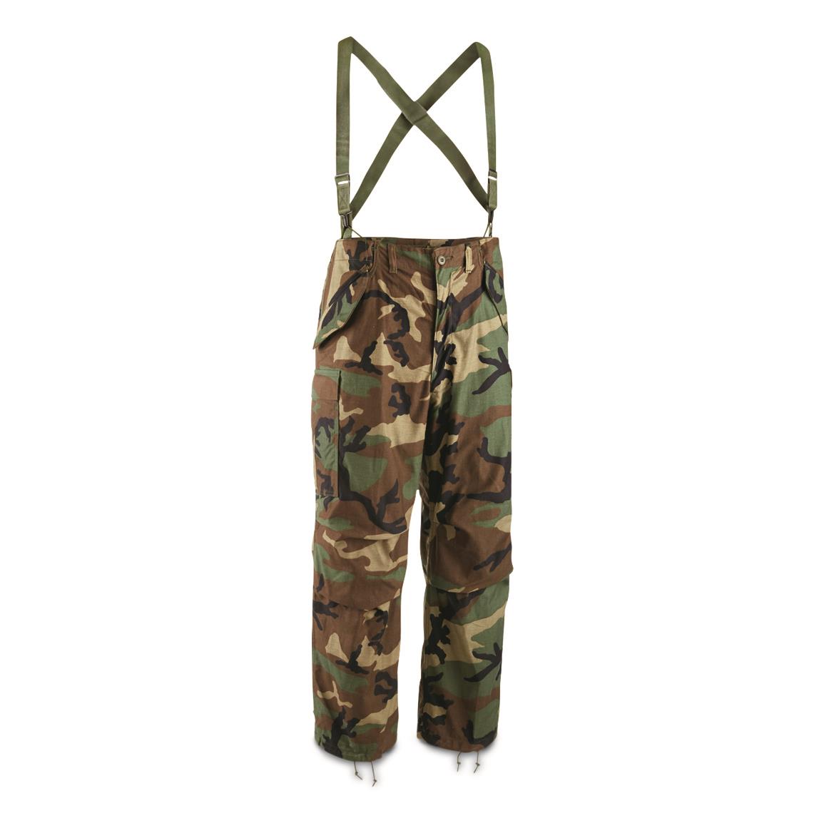 U.S. Military Surplus M65 Field Pants with Liner and Suspenders, New, Woodland