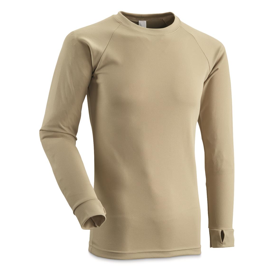 U.S. Military Surplus Midweight Base Layer Long Sleeve Shirt, New, Sand