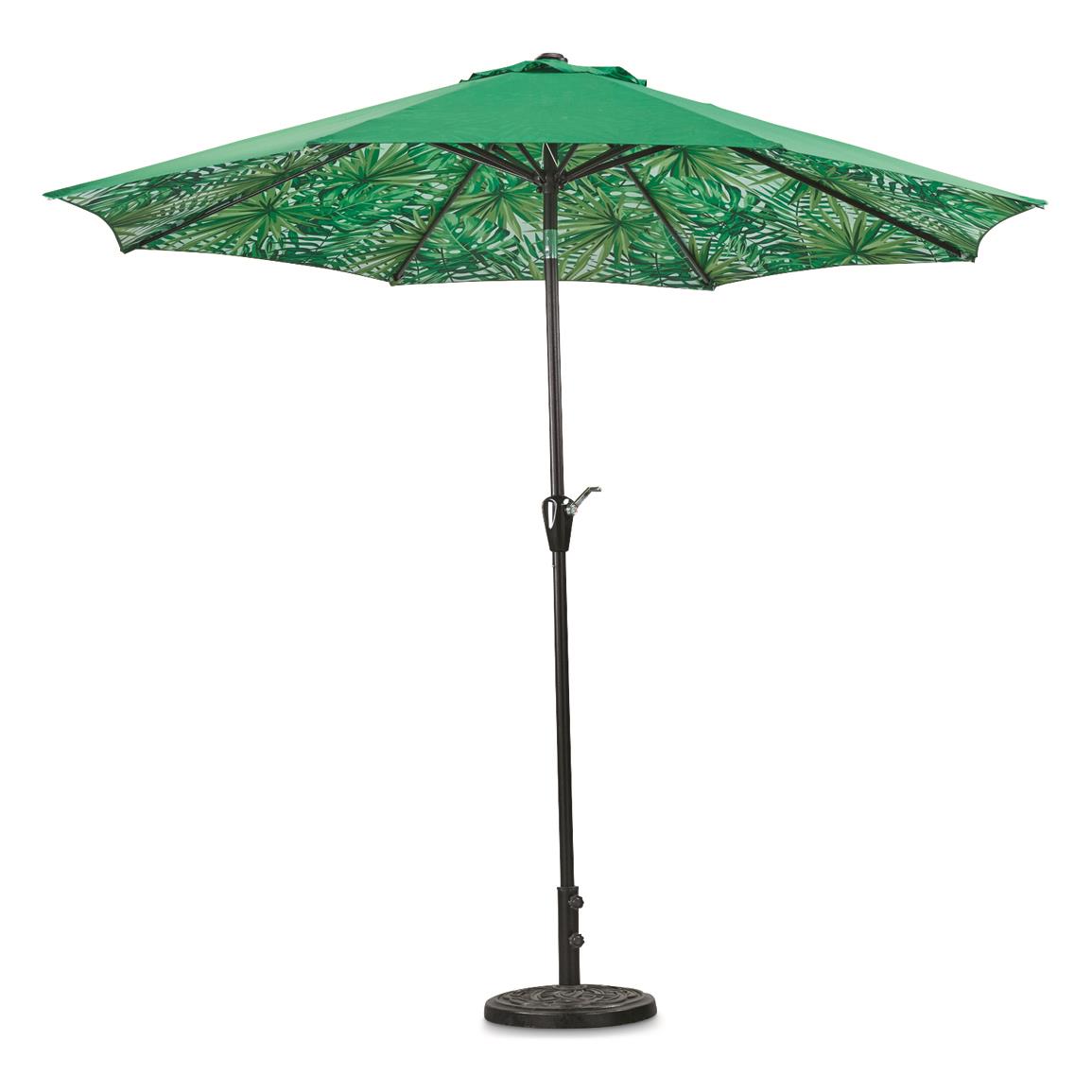 9 Foot Patio Umbrella with Palm Tree Pattern Canopy